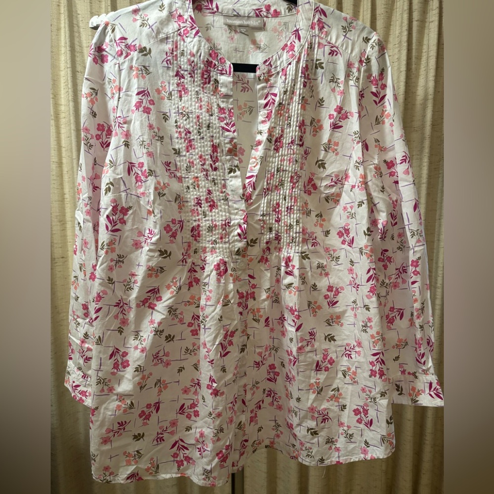 Woman Within Floral Blouse - Pink and White